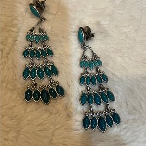 Lia Sophia Silver and Teal Chandelier Earrings